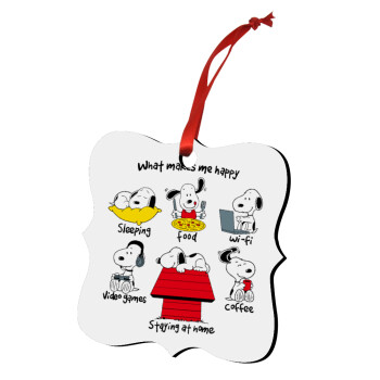 Snoopy what makes my happy, Στολίδι Χριστουγεννιάτικο στολίδι polygon ξύλινο 7.5cm