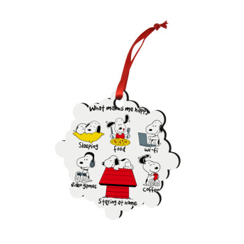 Snoopy what makes my happy, Christmas ornament snowflake wooden 7.5cm