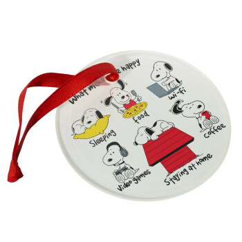 Snoopy what makes my happy, Christmas ornament glass 9cm