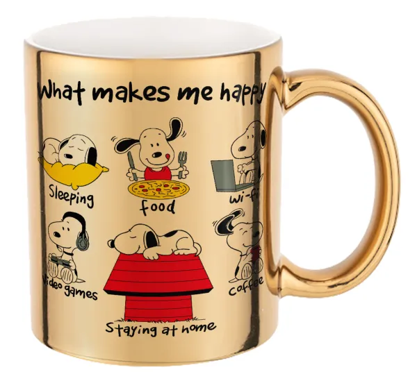 Snoopy what makes my happy — Mug ceramic, gold mirror, 330ml