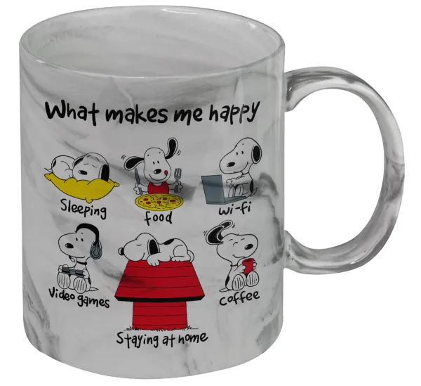 Snoopy what makes my happy — Κούπα κεραμική, marble style (μάρμαρο), 330ml
