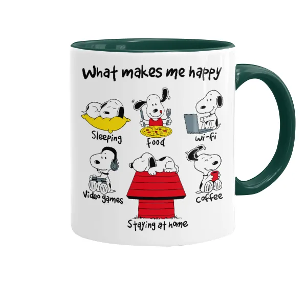 Snoopy what makes my happy — Κούπα χρωματιστή πράσινη, κεραμική, 330ml