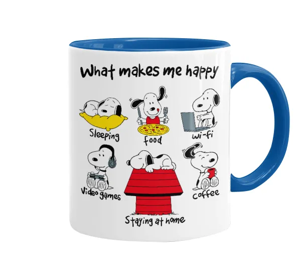 Snoopy what makes my happy — Mug colored blue, ceramic, 330ml