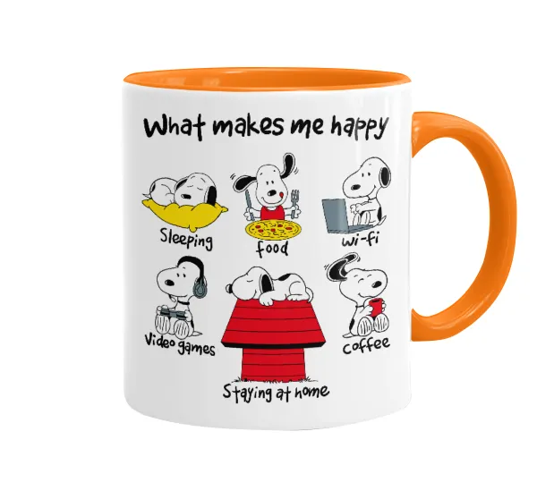 Snoopy what makes my happy — Mug colored orange, ceramic, 330ml
