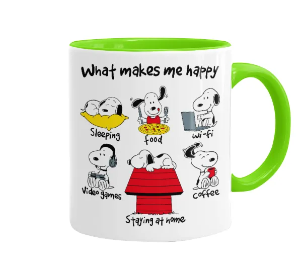 Snoopy what makes my happy — Κούπα χρωματιστή βεραμάν, κεραμική, 330ml