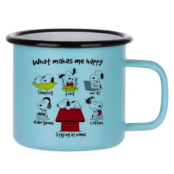 Snoopy what makes my happy — Κούπα Μεταλλική εμαγιέ ΜΑΤ σιέλ 360ml
