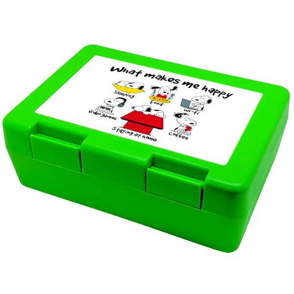 Snoopy what makes my happy — Παιδικό δοχείο κολατσιού ΠΡΑΣΙΝΟ 185x128x65mm (BPA free πλαστικό)