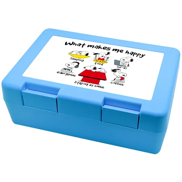 Snoopy what makes my happy — Παιδικό δοχείο κολατσιού ΓΑΛΑΖΙΟ 185x128x65mm (BPA free πλαστικό)
