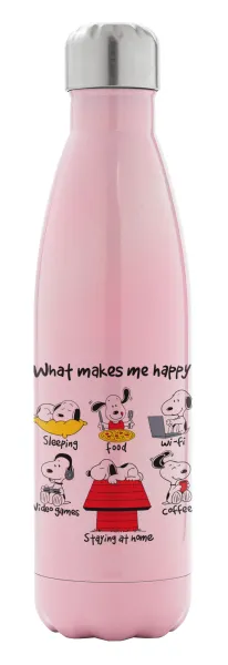 Snoopy what makes my happy — Metal mug thermos Pink Iridiscent (Stainless steel), double wall, 500ml