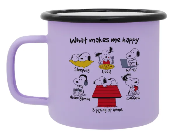 Snoopy what makes my happy — Κούπα Μεταλλική εμαγιέ ΜΑΤ Light Pastel Purple 360ml