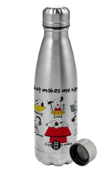 Snoopy what makes my happy — Μεταλλικό παγούρι νερού, ανοξείδωτο ατσάλι, 750ml