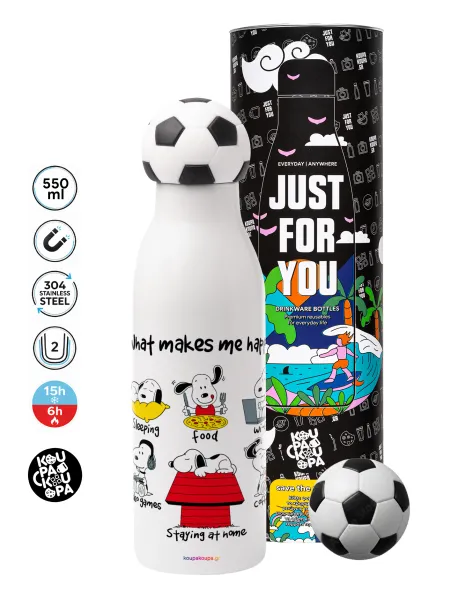 Snoopy what makes my happy — Soccer Metal mug thermos, double wall, 550ml