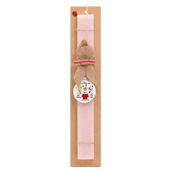 Snoopy what makes my happy, Easter Set, wooden keychain & scented flat Easter candle (30cm) (PINK)