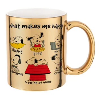 Snoopy what makes my happy, Mug ceramic, gold mirror, 330ml