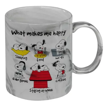 Snoopy what makes my happy, Mug ceramic marble style, 330ml