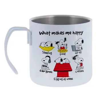 Snoopy what makes my happy — Κούπα Ανοξείδωτη διπλού τοιχώματος 400ml