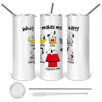 Snoopy what makes my happy, Tumbler stainless steel 600ml, with metal straw & cleaning brush