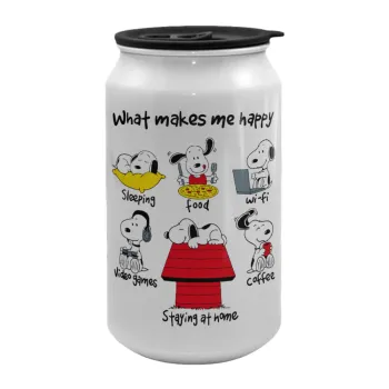 Snoopy what makes my happy, Κούπα ταξιδιού μεταλλική με καπάκι (tin-can) 500ml