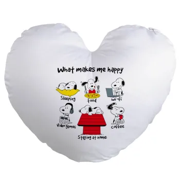 Snoopy what makes my happy, Μαξιλάρι καναπέ καρδιά 40x40cm περιέχεται το  γέμισμα