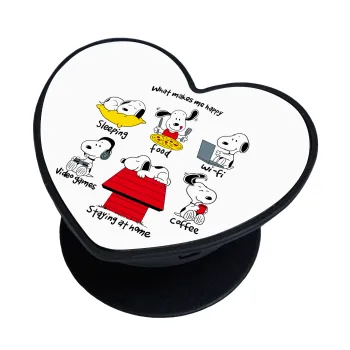 Snoopy what makes my happy, Phone Holders Stand  καρδιά Μαύρο Βάση Στήριξης Κινητού στο Χέρι