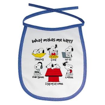 Snoopy what makes my happy, Σαλιάρα μωρού αλέκιαστη με κορδόνι Μπλε