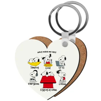 Snoopy what makes my happy, Μπρελόκ Ξύλινο καρδιά MDF