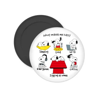 Snoopy what makes my happy, Μαγνητάκι ψυγείου στρογγυλό διάστασης 5cm