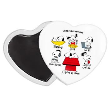 Snoopy what makes my happy, Μαγνητάκι καρδιά (57x52mm)