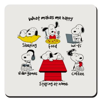 Snoopy what makes my happy, Τετράγωνο μαγνητάκι ξύλινο 9x9cm