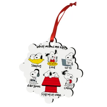 Snoopy what makes my happy, Στολίδι Χριστουγεννιάτικο στολίδι snowflake ξύλινο 7.5cm