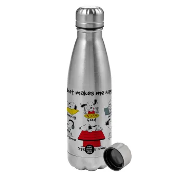 Snoopy what makes my happy, Metallic water bottle, stainless steel, 750ml