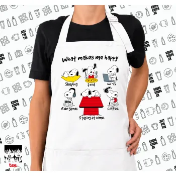 Snoopy what makes my happy, Ποδιά μακριά Σεφ ολόσωμη με τσέπες white (ΕΝΗΛΙΚΩΝ)