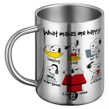 Snoopy what makes my happy, Ανοξείδωτη Μεταλλική Κούπα 450ml - Διπλού Τοιχώματος