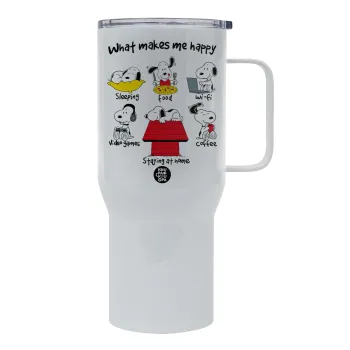 Snoopy what makes my happy, Mega Stainless steel Tumbler with lid, double wall 750L