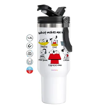Snoopy what makes my happy, Mega Tumbler με καπάκι, διπλού τοιχώματος (θερμό) 1,2L