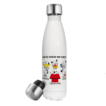 Snoopy what makes my happy, Metal mug thermos White (Stainless steel), double wall, 500ml