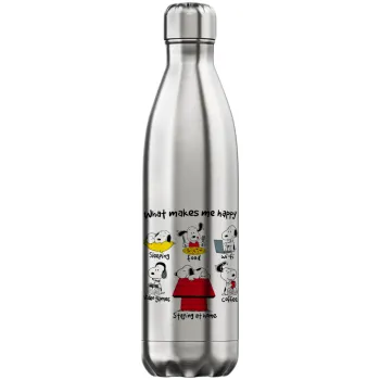 Snoopy what makes my happy, Inox (Stainless steel) hot metal mug, double wall, 750ml