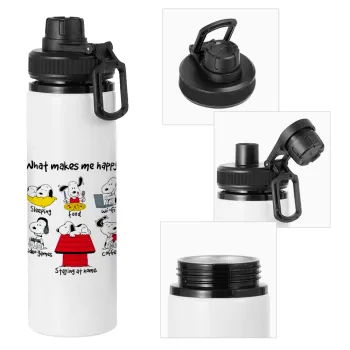Snoopy what makes my happy, Metal water bottle with safety cap, aluminum 850ml
