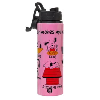 Snoopy what makes my happy, Μεταλλικό παγούρι νερού με καπάκι ασφαλείας, αλουμινίου 850ml