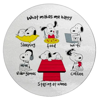 Snoopy what makes my happy, Επιφάνεια κοπής γυάλινη στρογγυλή (30cm)