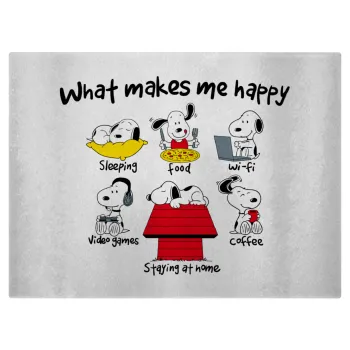 Snoopy what makes my happy, Επιφάνεια κοπής γυάλινη (38x28cm)