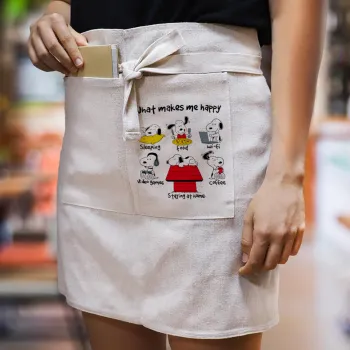 Snoopy what makes my happy, Ποδιά Μέσης με διπλή τσέπη Barista/Bartender, Beige