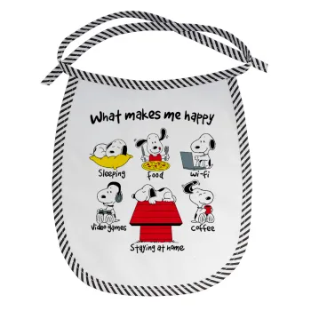 Snoopy what makes my happy, Σαλιάρα μωρού αλέκιαστη με κορδόνι Μαύρη