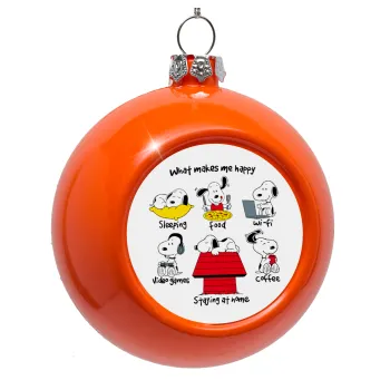 Snoopy what makes my happy, Orange Christmas tree ornament bauble 8cm