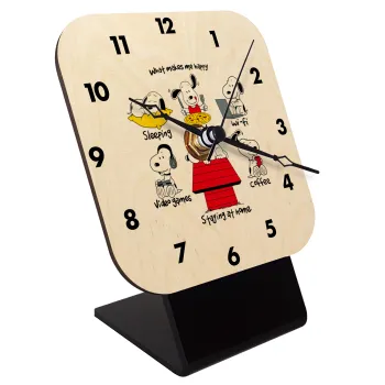 Snoopy what makes my happy, Quartz Table clock in natural wood (10cm)
