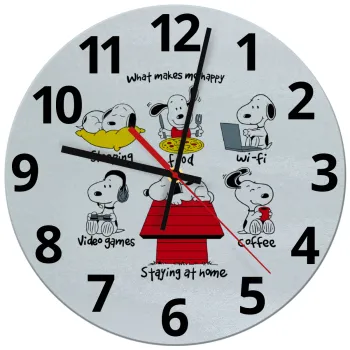 Snoopy what makes my happy, Ρολόι τοίχου γυάλινο (30cm)