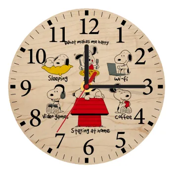 Snoopy what makes my happy, Ρολόι τοίχου ξύλινο plywood (20cm)
