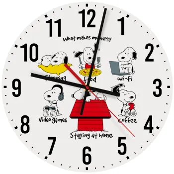 Snoopy what makes my happy, Ρολόι τοίχου ξύλινο (30cm)