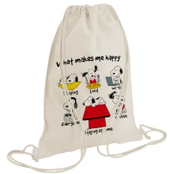 Snoopy what makes my happy, Backpack bag GYMBAG natural (28x40cm)