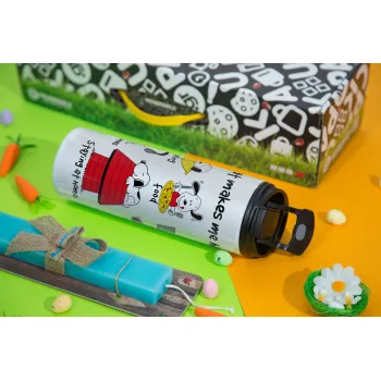 Snoopy what makes my happy, Easter candle,Travel Tumbler 2 Lids, with metal straw & cleaning brush & aromatic flat candle (30cm) (BLUE)